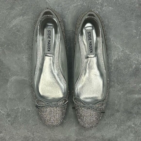 NWT Steve Madden Steffie Rhinestone Silver Ballet Flats Size 7 M Bow Detail - Picture 7 of 15